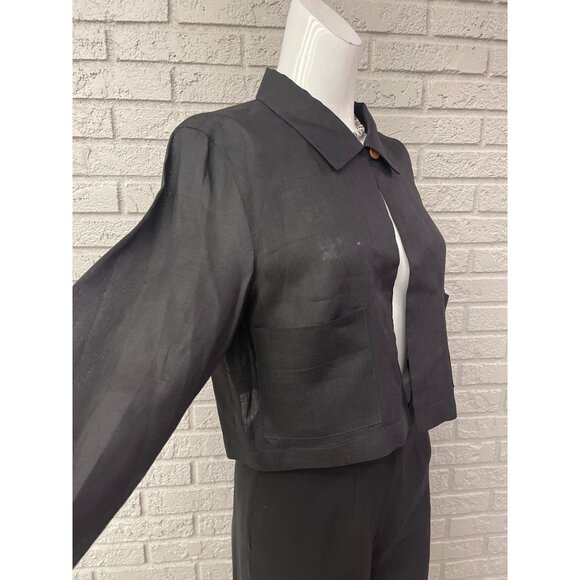 Yves Cossette for Saks Fifth Avenue Women Black Cropped Linen Top Size 10 - Picture 5 of 10